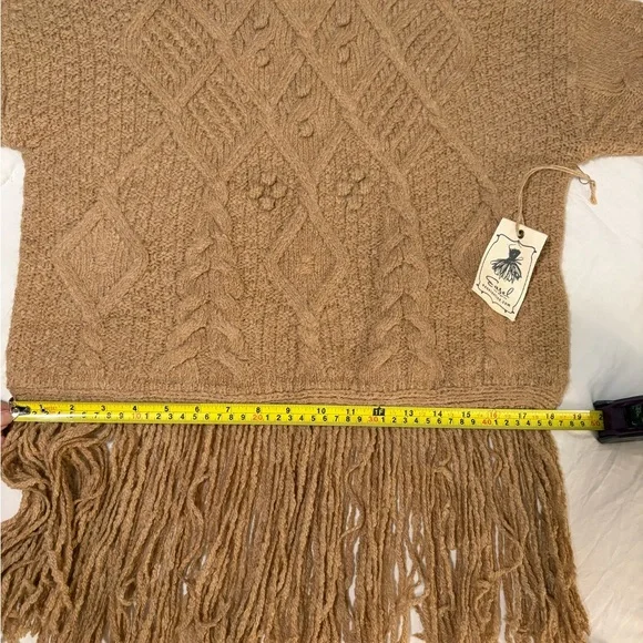 Cozy Tan Cable Knit Sweater with Fringe - Picture 4 of 6